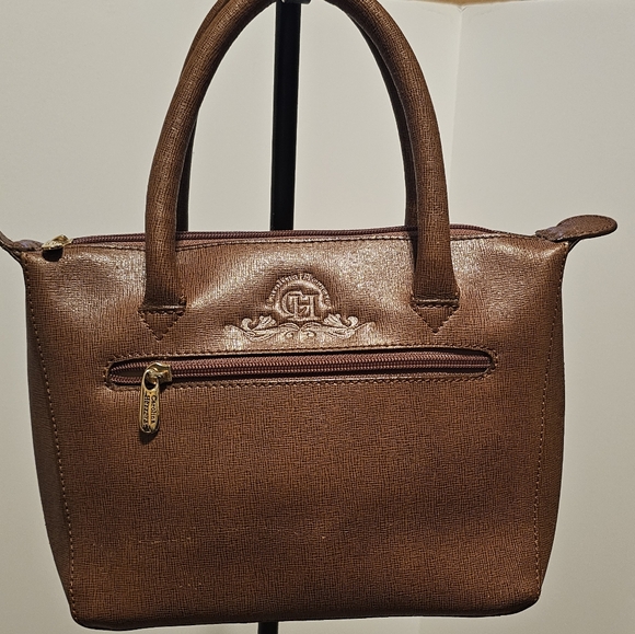 Vintage Carolina Herrera Brown Barrel Style Handbag Purse‎ Dbl Top Handle - Picture 1 of 11